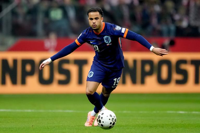 WARSCHAU, POLAND - NOVEMBER 14: Justin Kluivert of Holland  during the  World Cup Qualifier  match between Poland  v Holland at the National Stadium Warschau on November 14, 2025 in Warschau Poland (Photo by Roy Lazet/Soccrates/Getty Images)