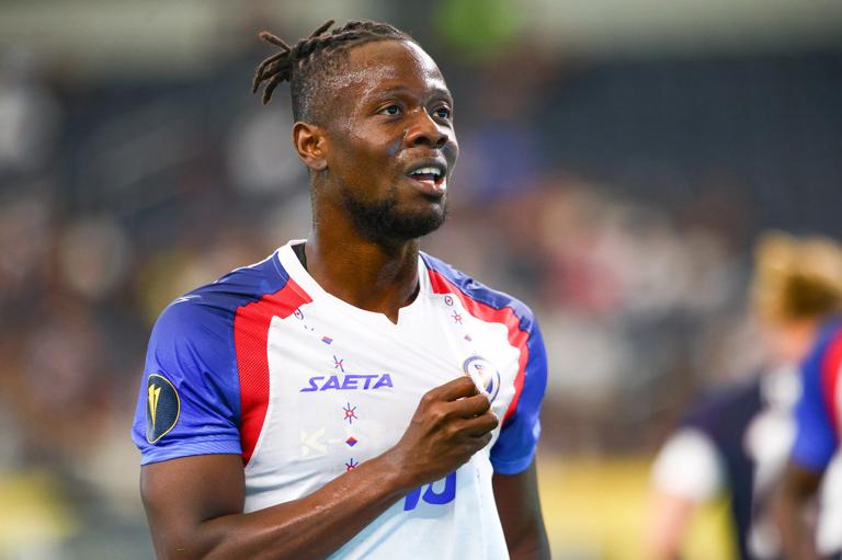 ARLINGTON, TEXAS - JUNE 22: Louicius Don Deedson #10 of Haiti celebrates scoring during the first half against the United States during a 2025 CONCACAF Gold Cup Group D match at AT&T Stadium on June 22, 2025 in Arlington, Texas.  (Photo by Aric Becker/ISI Photos/USSF/Getty Images)